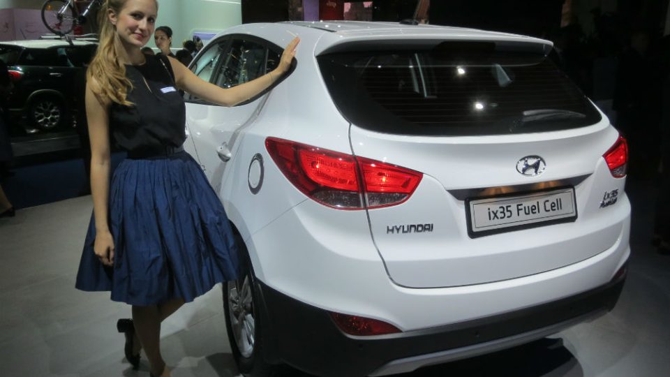 Krásná hosteska ve stánku Hyundai