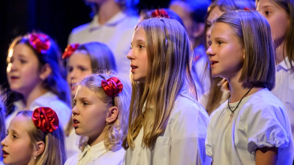 Oddělení A3 Dětského pěveckého sboru na vánočním koncertě v Hybernii